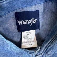 Load image into Gallery viewer, Vintage Wrangler Cowboy Western Pearl Snap Popper Blue Denim Long Sleeve Shirt
