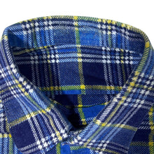 Load image into Gallery viewer, Vintage Navy White Blue Yellow Plaid Check Long Sleeve Button-Up Flannel Shirt
