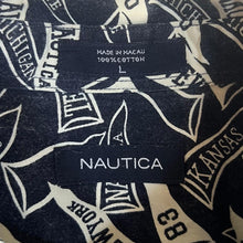 Load image into Gallery viewer, Nautica Flag All-Over Print Patterned Navy Blue Short Sleeve Cotton Button-Up Shirt
