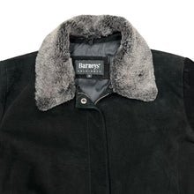 Load image into Gallery viewer, Vintage BARNEYS ORIGINALS Genuine Real Black Suede Leather Faux Fur Collared Zip Jacket
