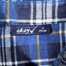 Load image into Gallery viewer, Vintage Okay Blue Navy Yellow White Plaid Check Long Sleeve Cotton Flannel Shirt
