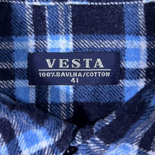 Load image into Gallery viewer, Vintage Vesta Blue Black White Plaid Check Long Sleeve Cotton Flannel Shirt
