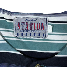 Load image into Gallery viewer, Vintage Station Blue White Multi Striped Short Sleeve Henley Button T-Shirt
