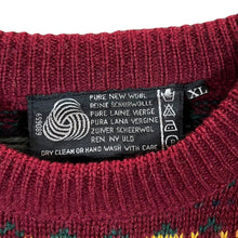 Load image into Gallery viewer, Vintage Pure New Wool Abstract Patterned Burgundy Knit Jumper Sweater
