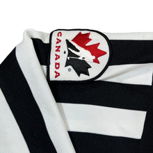 Load image into Gallery viewer, Vintage BAUER OMHA &quot;Ontario 1998 Hockey Association&quot; Referee Striped Polyester Ice Hockey Collared 1/4 Zip Sweatshirt
