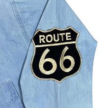 Load image into Gallery viewer, South Bay &quot;Route 66&quot; Wolf Native American Graphic Blue Denim Long Sleeve Button-Up Shirt
