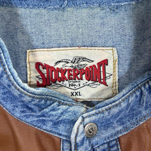 Load image into Gallery viewer, Vintage Stockerpoint Cowboy Western Blue Denim Collarless Grandad Long Sleeve Shirt
