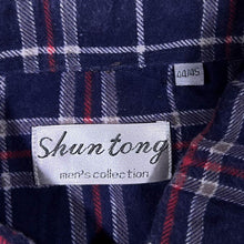 Load image into Gallery viewer, Vintage Shuntong Navy Blue Plaid Check Long Sleeve Cotton Flannel Shirt
