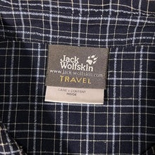 Load image into Gallery viewer, Jack Wolfskin Travel Navy Blue Check Short Sleeve Polyester Viscose Shirt
