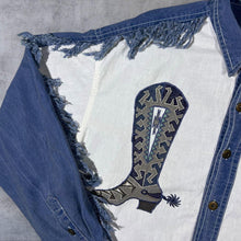 Load image into Gallery viewer, Vintage Embroidered Cowboy Boot Western Blue Denim Long Sleeve Cotton Shirt

