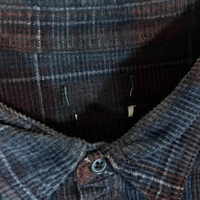 Load image into Gallery viewer, Navy Blue Burgundy Plaid Check Jumbo Corduroy Cord Long Sleeve Shirt
