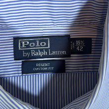 Load image into Gallery viewer, POLO RALPH LAUREN &quot;Regent Custom Fit&quot; Blue White Pinstriped Long Sleeve Shirt
