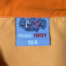 Load image into Gallery viewer, Early 00's Dognose "Brainstorm" Goth Y2K Tribal Orange Polyester Shirt
