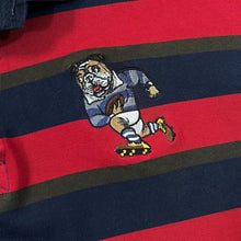 Load image into Gallery viewer, Early 00&#39;s COTTON TRADERS RUGBY Embroidered Bulldog Striped Long Sleeve Rugby Polo Shirt
