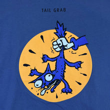 Load image into Gallery viewer, STIFFY &quot;Tail Grab&quot; Surfer Skater Logo Spellout Graphic Blue Long Sleeve T-Shirt
