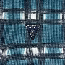 Load image into Gallery viewer, Vintage Psychotic Blue Black Plaid Check Grandad Collar Henley Long Sleeve T-Shirt
