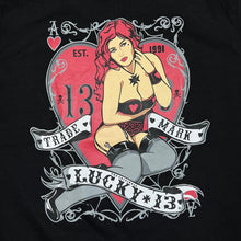 Load image into Gallery viewer, LUCKY THIRTEEN Gothic Tattoo Pinup Girl Spellout Graphic T-Shirt
