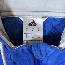 Load image into Gallery viewer, ADIDAS Three Stripe Classic Embroidered Mini Logo Blue Zip Hoodie
