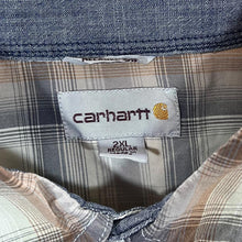 Load image into Gallery viewer, Early 00&#39;s Carhartt &quot;Relaxed Fit&quot; Grey Orange Plaid Check Short Sleeve Cotton Blend Shirt
