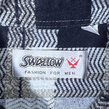 Load image into Gallery viewer, Vintage Swallow Black Grey White Plaid Check Long Sleeve Cotton Flannel Shirt
