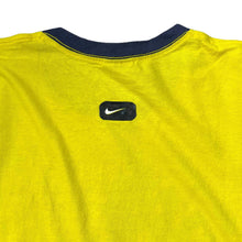 Load image into Gallery viewer, Vintage NIKE "Swoosh Sisterhood" Logo Spellout Graphic Short Sleeve Ringer T-Shirt
