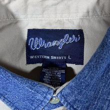 Load image into Gallery viewer, Vintage Wrangler Western Cowboy Beige Blue Denim Long Sleeve Popper Shirt
