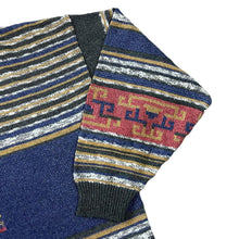 Load image into Gallery viewer, Vintage 90&#39;s Colour Block Grandad Patterned Acrylic Cotton Knit Crewneck Sweater Jumper
