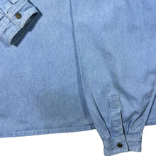 Load image into Gallery viewer, Vintage Capitol Embroidered Cowboy Western Blue Denim Cotton Popper Long Sleeve Shirt
