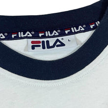 Load image into Gallery viewer, Vintage FILA Classic Embroidered Big Logo Spellout Short Sleeve Ringer T-Shirt
