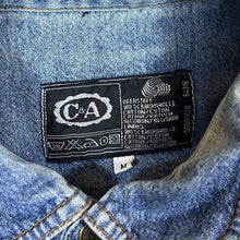 Load image into Gallery viewer, Vintage C&amp;A Cowboy Western Leather Panel Blue Denim Popper Long Sleeve Shirt
