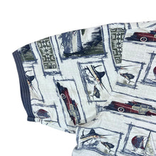 Load image into Gallery viewer, Vintage PURITAN Fishing Car Abstract Patterned Short Sleeve Polo Shirt

