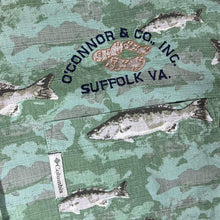 Load image into Gallery viewer, COLUMBIA &quot;Suffolk, VA&quot; Fish Patterned Cotton Short Sleeve Button-Up Shirt
