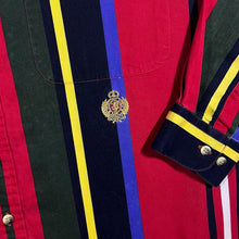 Load image into Gallery viewer, Vintage 90's Hunting Horn Bold Multi Colour Striped Cotton Long Sleeve Button-Up Shirt
