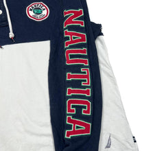 Load image into Gallery viewer, Early 00’s NAUTICA Colour Block Embroidered Spellout 1/4 Button Pullover Hoodie
