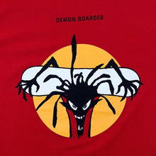Load image into Gallery viewer, STIFFY &quot;Demon Boarder&quot; Surfer Skater Logo Spellout Graphic Red T-Shirt
