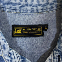 Load image into Gallery viewer, Vintage Lee &quot;Western Clothes&quot; Cowboy Pearl Snap Popper Blue Denim Long Sleeve Shirt
