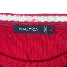 Load image into Gallery viewer, Nautica Embroidered Mini Logo Red Black Striped Cotton Knit Sweater Jumper
