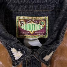 Load image into Gallery viewer, Vintage Shooter Cowboy Western Brown Leather Panel Popper Long Sleeve Shirt
