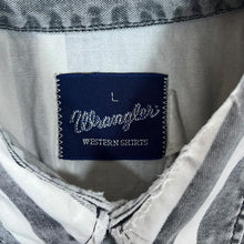 Load image into Gallery viewer, Vintage Wrangler Western Shirts Cowboy Grey Striped Popper Long Sleeve Shirt
