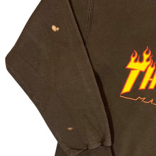 Load image into Gallery viewer, Thrasher Magazine Classic Flaming Skate Spellout Graphic Brown Crewneck Sweatshirt
