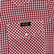 Load image into Gallery viewer, Vintage WRANGLER Gingham Red White Check Pearl Snap Popper Grandad Collared Shirt
