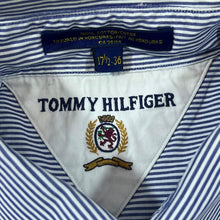 Load image into Gallery viewer, TOMMY HILFIGER Blue White Striped Embroidered Crest Logo Long Sleeve Button-Up Cotton Shirt
