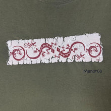 Load image into Gallery viewer, Early 00&#39;s MENORCA Cave Art Souvenir Spellout Graphic Khaki Green T-Shirt
