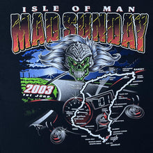 Load image into Gallery viewer, Vintage Isle Of Man TT (2003) "Mad Sunday" Racing Graphic Black T-Shirt

