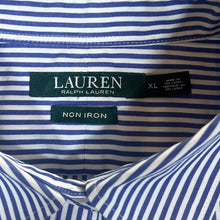 Load image into Gallery viewer, Vintage LAUREN RALPH LAUREN &quot;Non Iron&quot; Blue White Striped Long Sleeve Cotton Shirt
