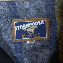 Load image into Gallery viewer, Vintage 90&#39;s MUSTANG Stormrider Blanket Stripe Lined Cord Collar Black Denim Trucker Jacket

