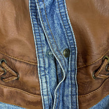 Load image into Gallery viewer, Vintage C&amp;A Cowboy Western Leather Panel Blue Denim Popper Long Sleeve Shirt
