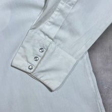 Load image into Gallery viewer, Vintage Embroidered Floral Cowboy Western Popper White Navy Blue Long Sleeve Shirt
