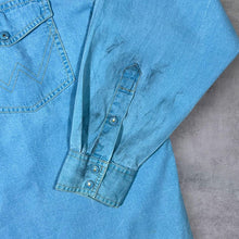 Load image into Gallery viewer, Vintage Wrangler Cowboy Western Washed Blue Popper Cotton Long Sleeve Shirt
