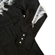 Load image into Gallery viewer, Cowboy Western Tasselled Floral Patterned Black Satin Effect Long Sleeve Shirt
